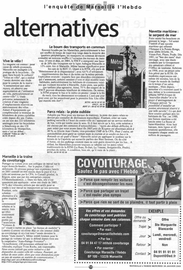 2005.01.26.Marseille LHebdo. Alternatives vive le vélo 731x1080