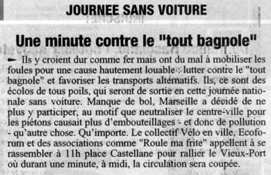 2005.09.22.La Provence.Une minutes contre le tout bagnole
