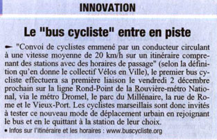2005.11.30.La Provence.Le bus cyclable entre en piste