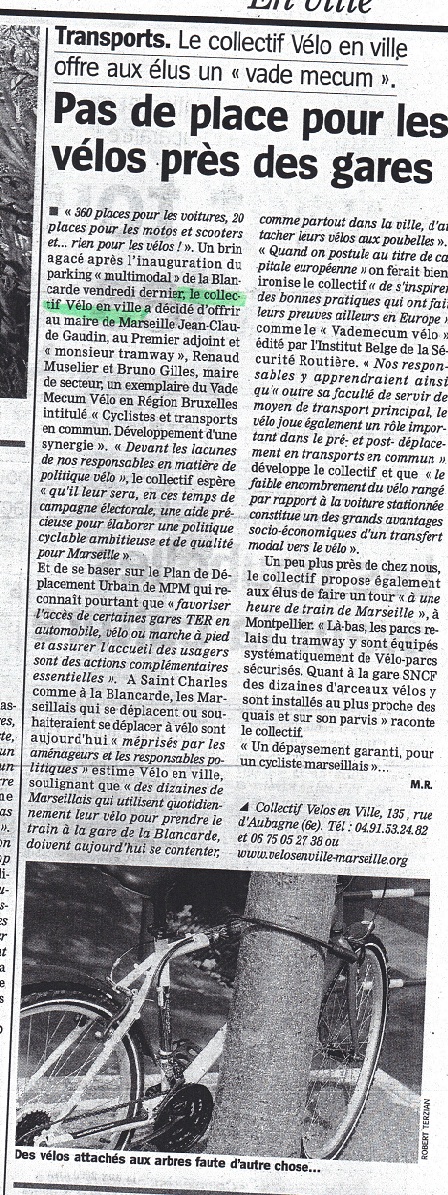 2008.01.27.La Marseillaise.Pas de place pour les vélos près des gares