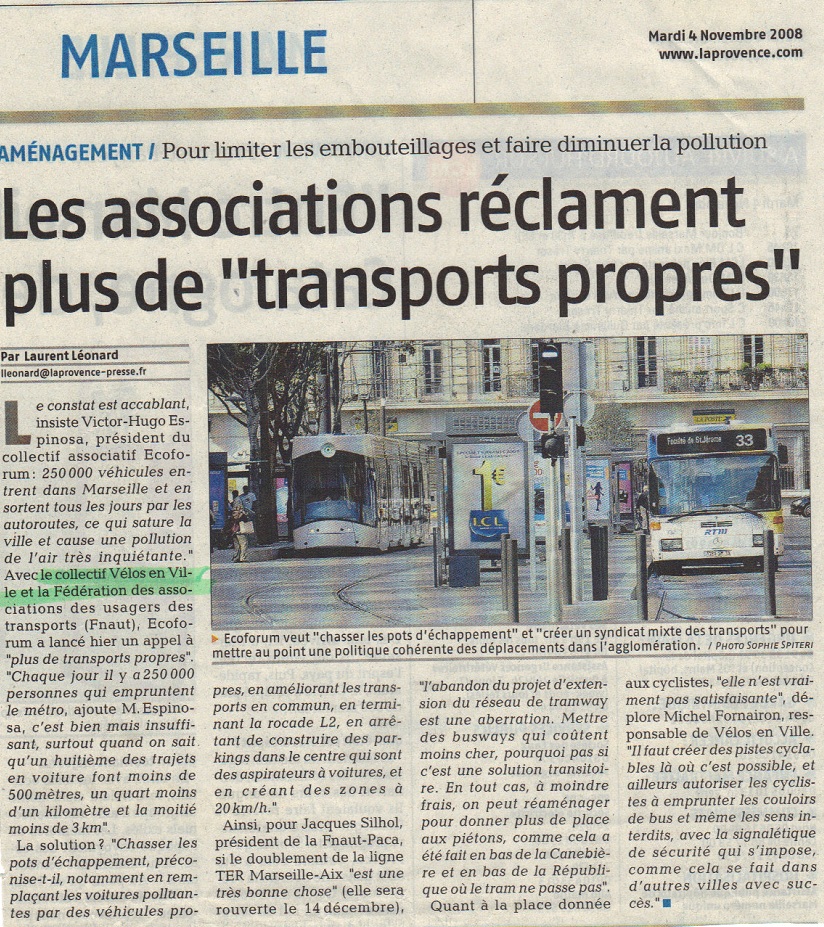 2008.11.04.La Provence.Les associations réclament plus de transport propres