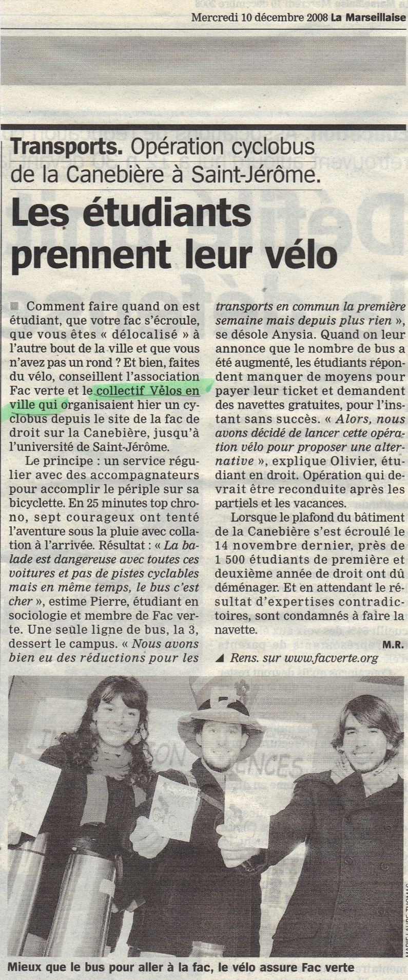 2008.12.10.La Marseillaise.LEs étudiants prennent le vélo