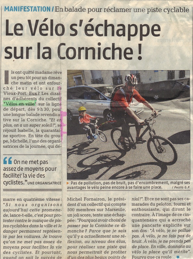 2009.03.16.La Provence.Le vélo séchappe sur la Corniche