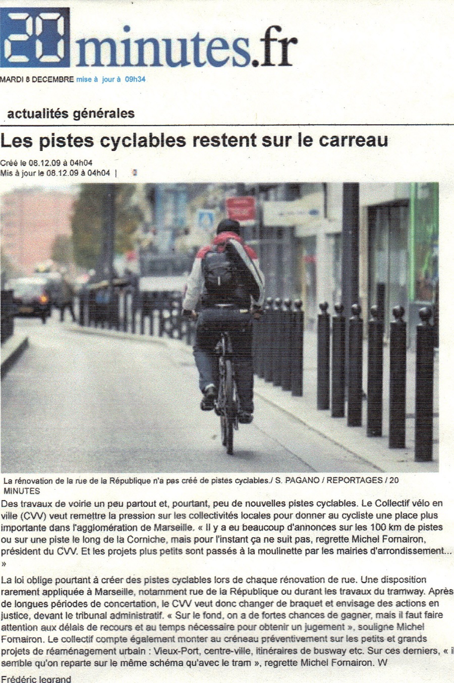 2009.12.08.20minutes.les pistes cyclables restent sur le carreau