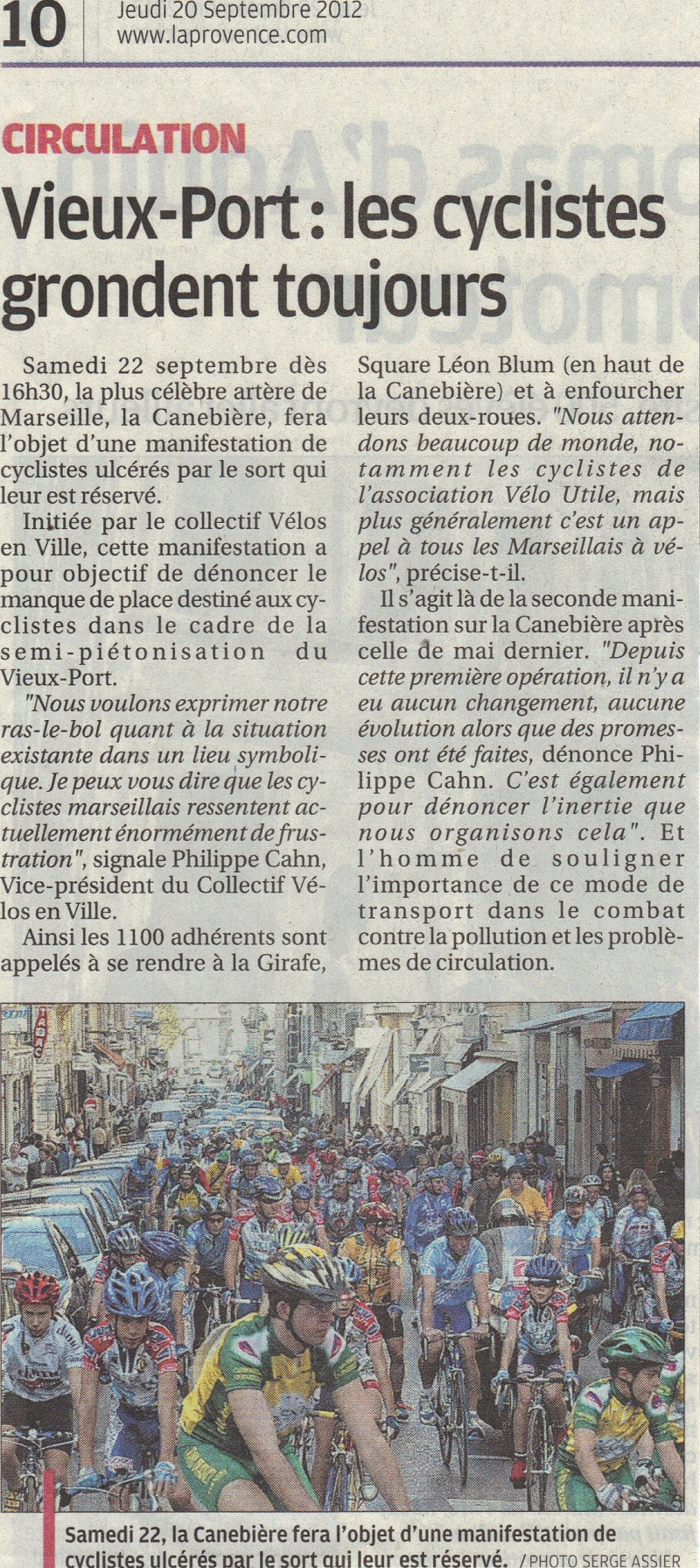 2012.09.20.La Provence.Vieux-Port les cyclistes grondent toujours800