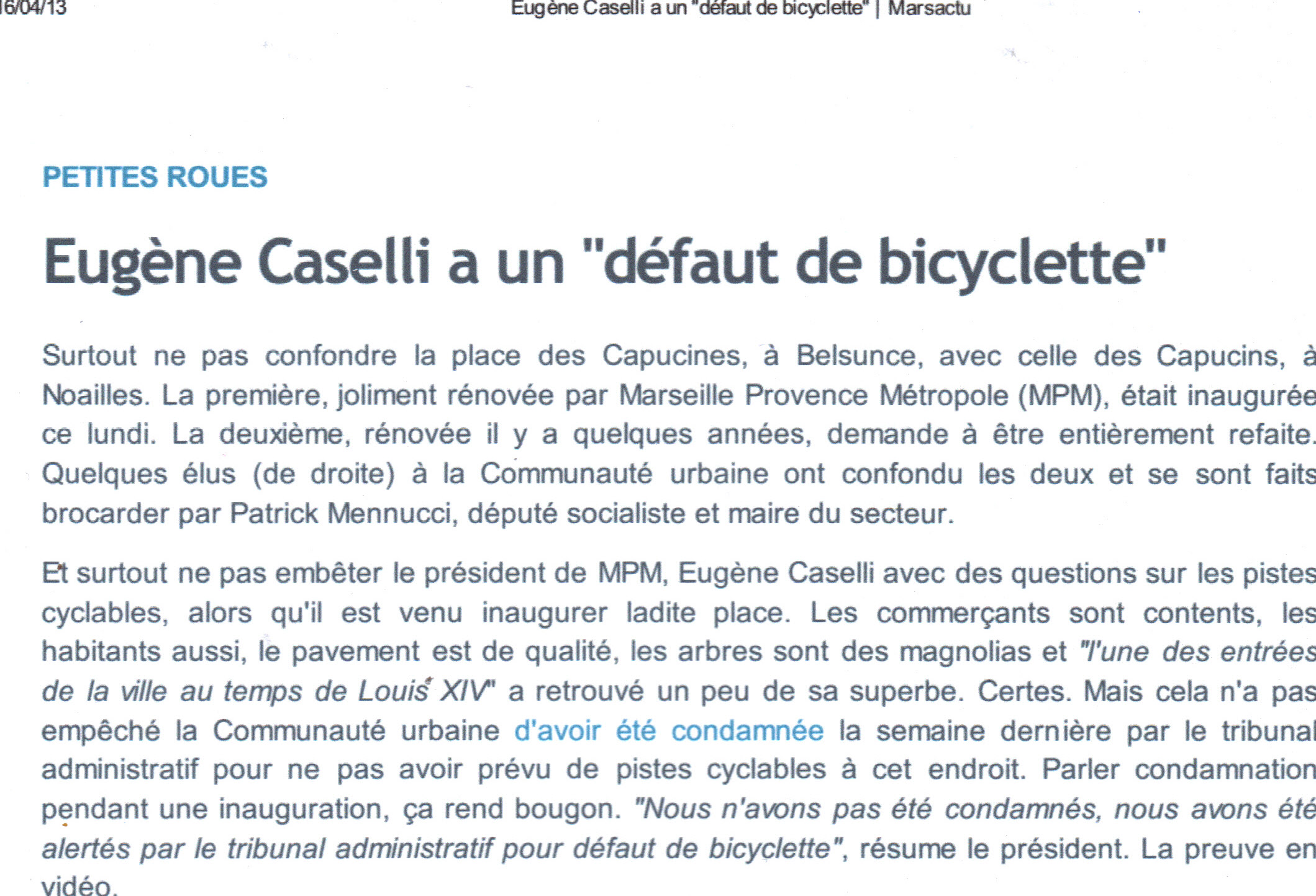 2013.04.16. Marsactu.Eugène Caselli a un défaut de bicyclette