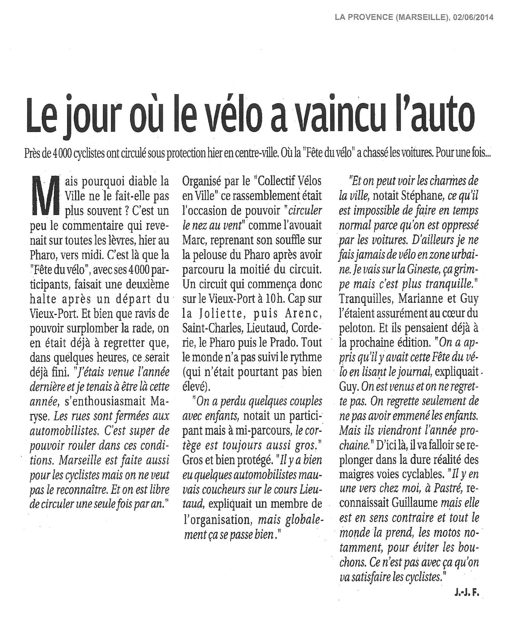 Collectif Vélos en Ville Marseille Fête du Vélo 2014 La Provence