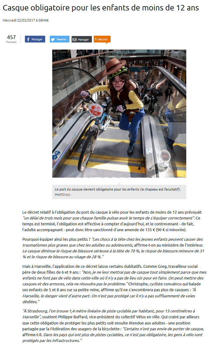 LaProvence 22032017, Collectif Vélos en Ville, La Provence, Casque, Vélo, Aménagements cyclables