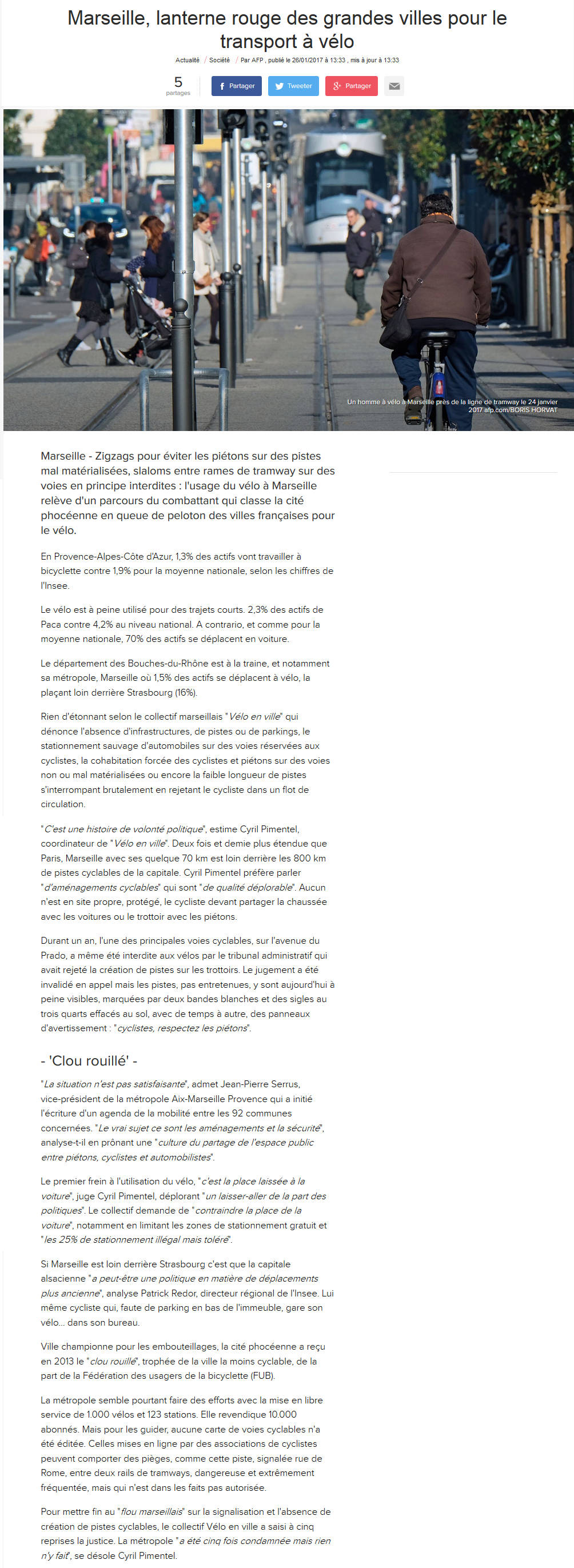 lExpress 26012017, Collectif Vélos en Ville, l'Express, Marseille, Vélo, Aménagements cyclables