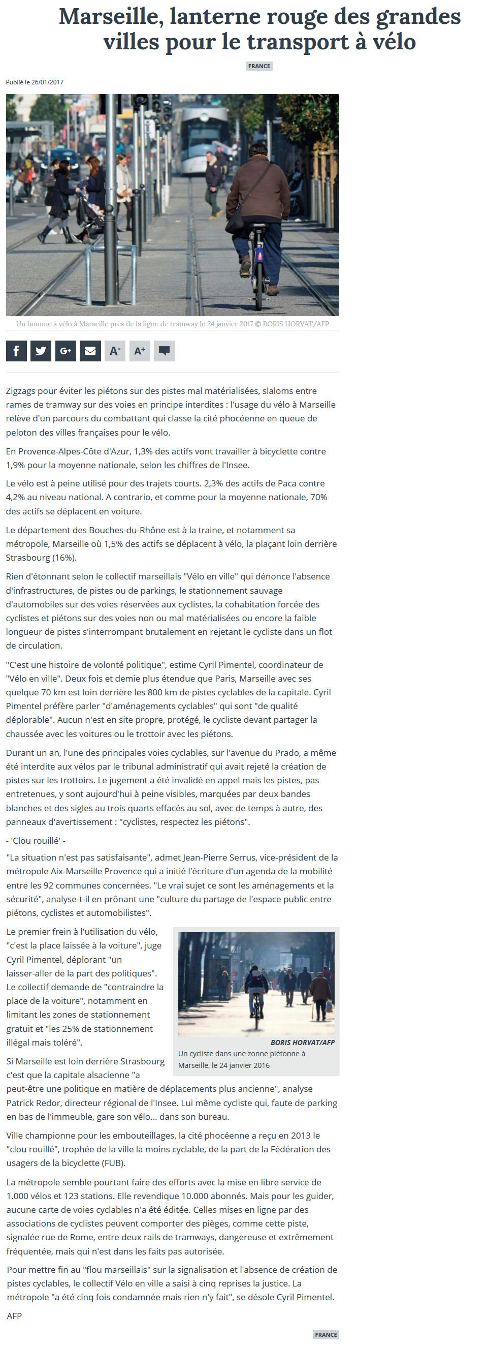 leJournalduCentre 26012016, Collectif Vélos en Ville, Le Journal du Centre, Marseille, Vélo, Aménagements cyclables