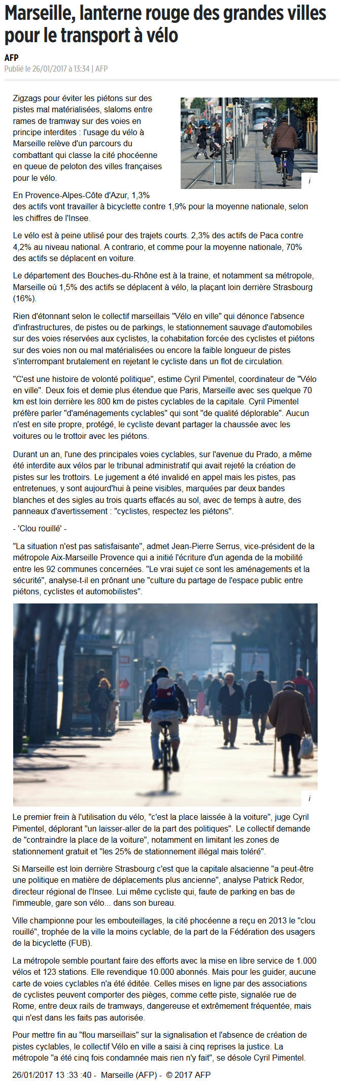 lePoint 26012017, Collectif Vélos en Ville, le Point, Marseille, Vélo, Aménagements cyclables