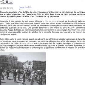 Quartiers de vie juin 2012 - Collectif Vélos en Ville