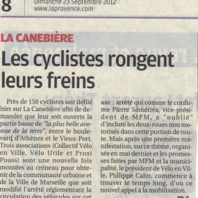La Provence 23 09 2012 - Collectif Vélos en Ville