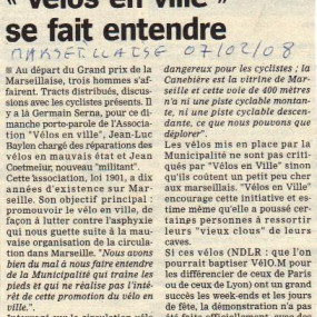 La Marseillaise, 7 février 2008 - Collectif Vélos en Ville