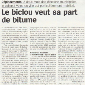 La Marseillaise, 9 janvier 2014 - Collectif Vélos en Ville